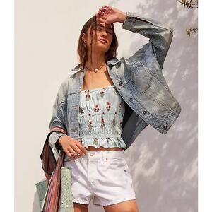 Free People Dolce Vita Tank Top Ivory Lace Trim Boho Women’s Size S